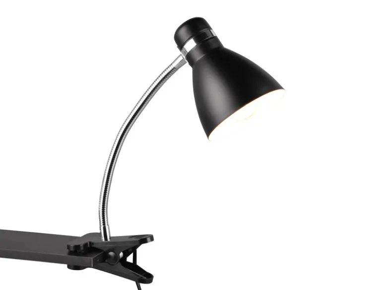 Klemmleuchte HARVEY flexibel, Chrom & Metallschirm Schwarz, 36cm