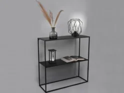 Konsolentisch - Beistelltisch 80x80cm & Batterie Tischleuchte aus Metall Schwarz