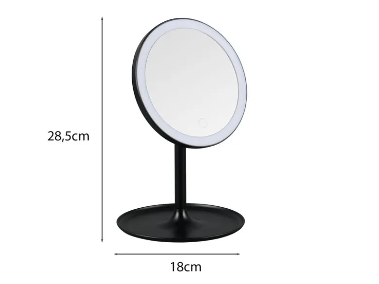 Kosmetikspiegel ELARA mit LED Beleuchtung in Schwarz, Höhe 28,5cm