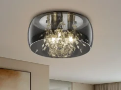Kristall Deckenleuchte CRYSTEL Glas Chrom verspiegelt & Rauchglas Optik, Ø 34cm