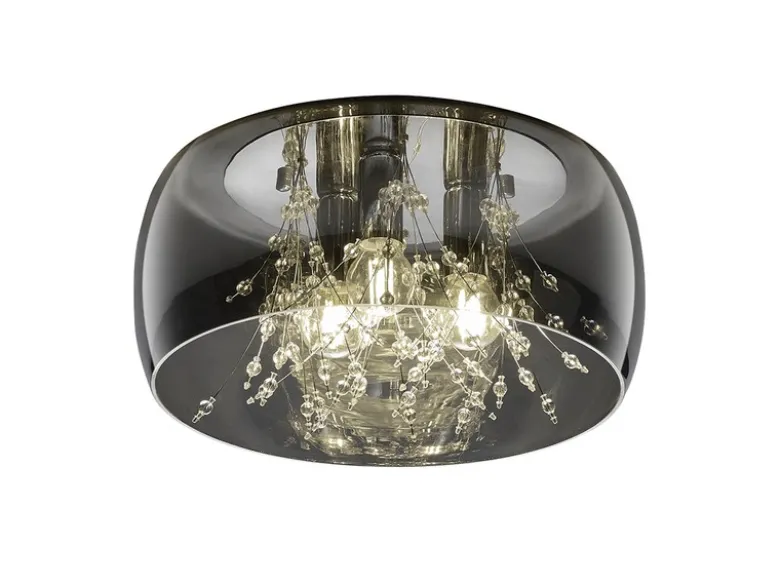 Kristall Deckenleuchte CRYSTEL Glas Chrom verspiegelt & Rauchglas Optik, Ø 34cm