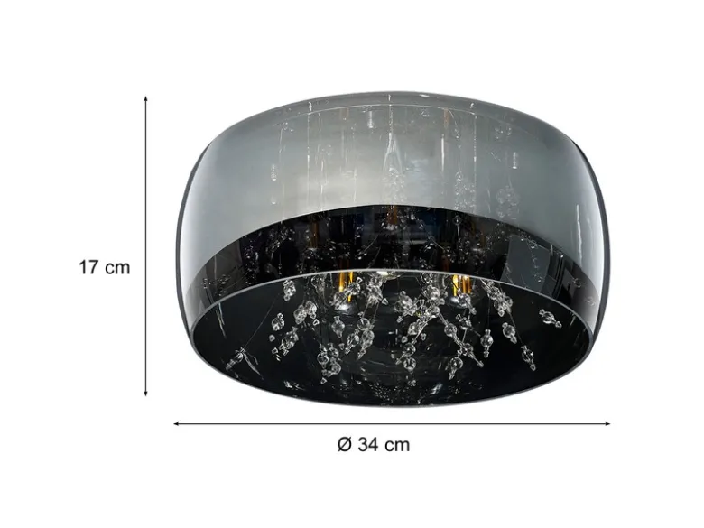 Kristall Deckenleuchte CRYSTEL Glas Chrom verspiegelt & Rauchglas Optik, Ø 34cm