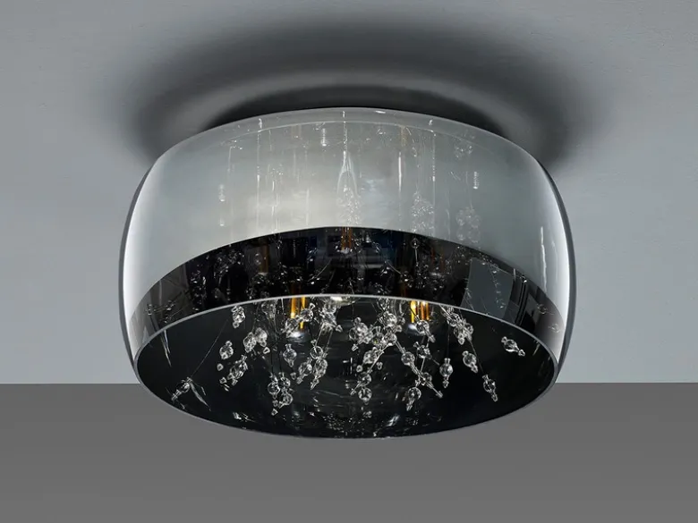 Kristall Deckenleuchte CRYSTEL Glas Chrom verspiegelt & Rauchglas Optik, Ø 34cm