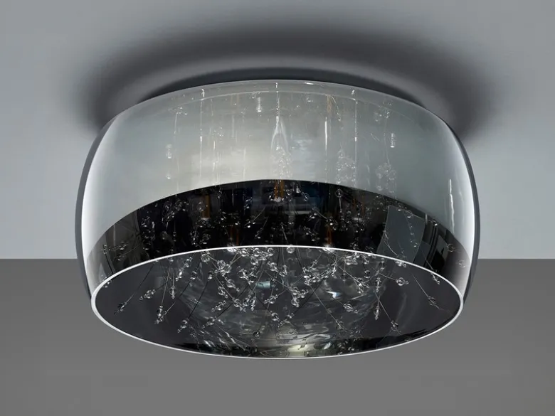 Kristall Deckenleuchte CRYSTEL Glas Chrom verspiegelt & Rauchglas Optik, Ø 50cm