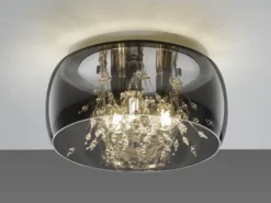 Kristall LED Deckenleuchte Glas Chrom verspiegelt & Rauchglas Optik, Ø 34cm