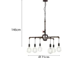 Kronleuchter AMARCORD 6-flammig Wasserrohr Optik Rost, Ø 71cm