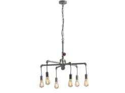 Kronleuchter AMARCORD 6-flammig Wasserrohr Optik Grau antik, Ø 71cm