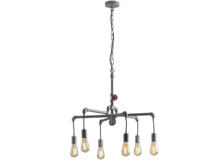 Kronleuchter AMARCORD 6-flammig Wasserrohr Optik Grau antik, Ø 71cm