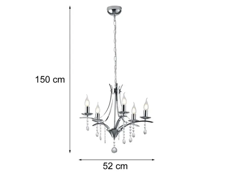 Kronleuchter Lüster LUCERNA Silber mit Kristallbehang, 5-flammig Ø 52cm