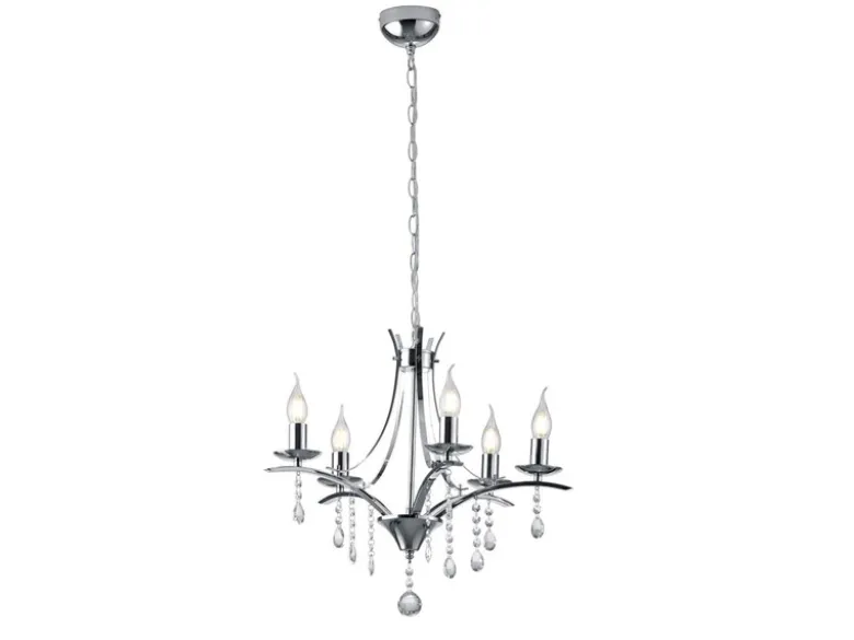 Kronleuchter Lüster LUCERNA Silber mit Kristallbehang, 5-flammig Ø 52cm