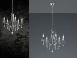 Kronleuchter Lüster LUCERNA Silber mit Kristallbehang, 5-flammig Ø 52cm