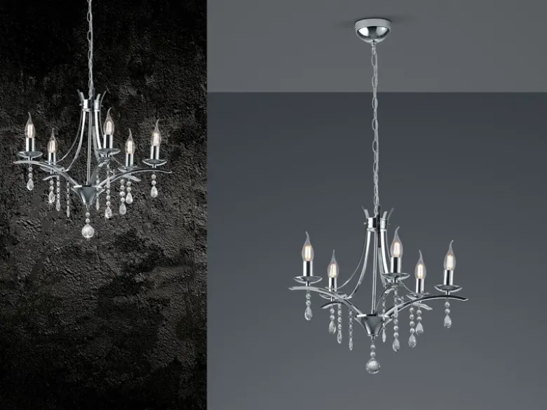 Kronleuchter Lüster LUCERNA Silber mit Kristallbehang, 5-flammig Ø 52cm