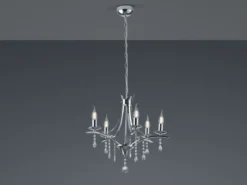 Kronleuchter Lüster LUCERNA Silber mit Kristallbehang, 5-flammig Ø 52cm