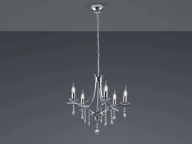 Kronleuchter Lüster LUCERNA Silber mit Kristallbehang, 5-flammig Ø 52cm