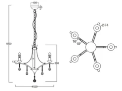 Kronleuchter Lüster LUCERNA Silber mit Kristallbehang, 5-flammig Ø 52cm