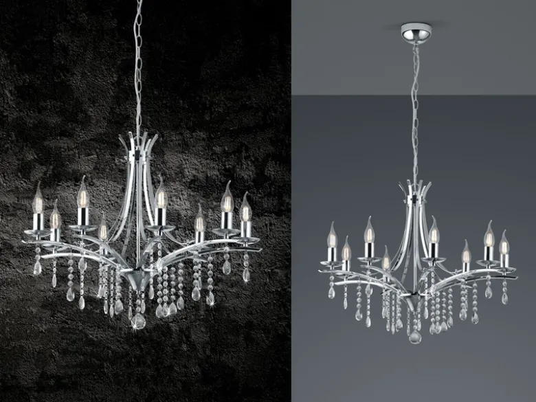 Kronleuchter Lüster LUCERNA Silber mit Kristallbehang, 8-flammig Ø 68cm