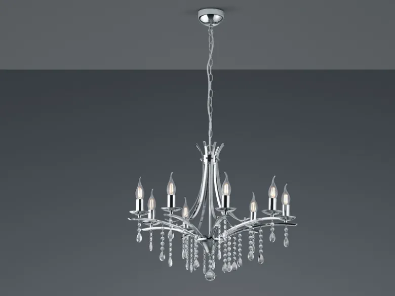 Kronleuchter Lüster LUCERNA Silber mit Kristallbehang, 8-flammig Ø 68cm