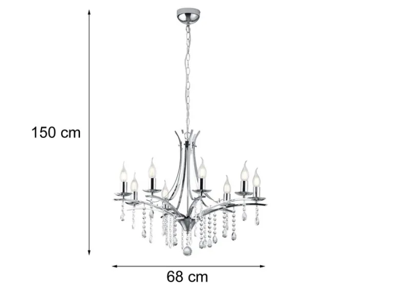 Kronleuchter Lüster LUCERNA Silber mit Kristallbehang, 8-flammig Ø 68cm