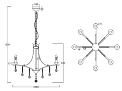Kronleuchter Lüster LUCERNA Silber mit Kristallbehang, 8-flammig Ø 68cm