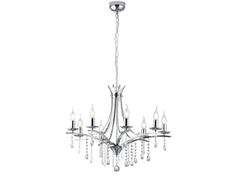 Kronleuchter Lüster LUCERNA Silber mit Kristallbehang, 8-flammig Ø 68cm