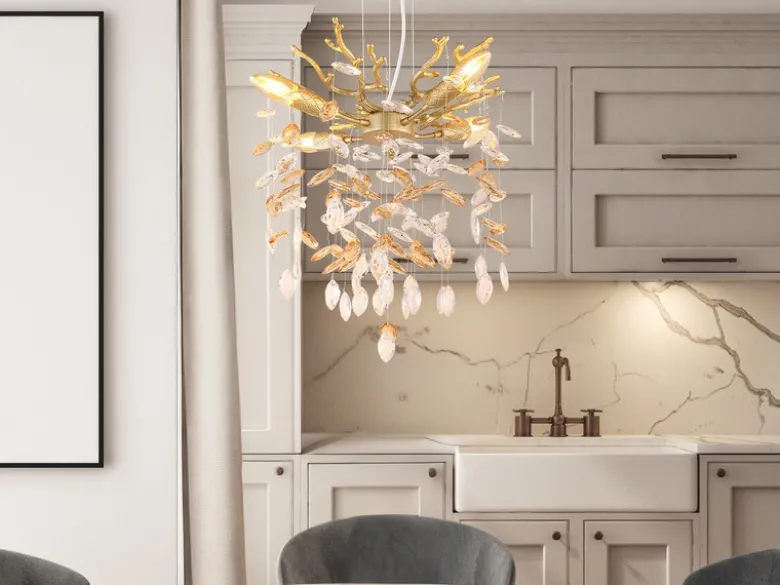 Kronleuchter QUEENA Gold 4-flammig mit Glas Kristall 2-farbig Ø 40cm