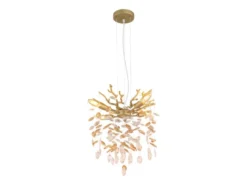 Kronleuchter QUEENA Gold 4-flammig mit Glas Kristall 2-farbig Ø 40cm
