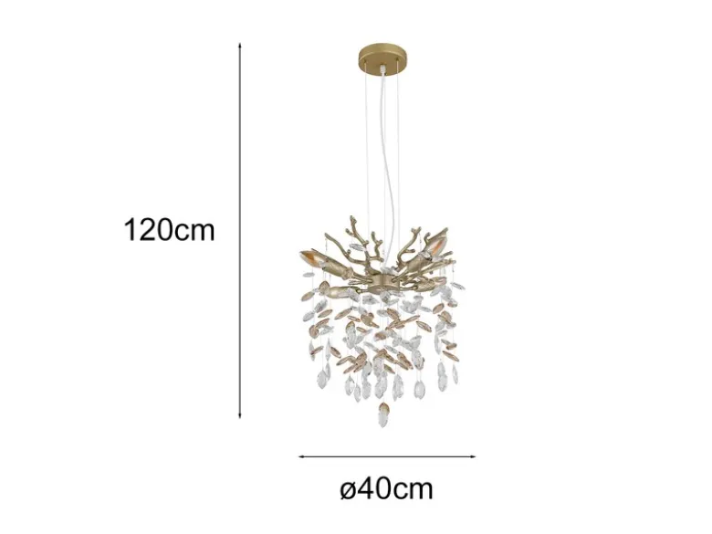 Kronleuchter QUEENA Gold 4-flammig mit Glas Kristall 2-farbig Ø 40cm