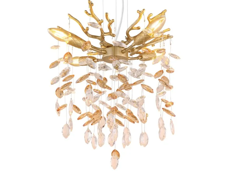 Kronleuchter QUEENA Gold 4-flammig mit Glas Kristall 2-farbig Ø 40cm