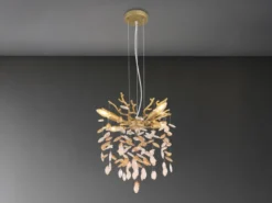 Kronleuchter QUEENA Gold 4-flammig mit Glas Kristall 2-farbig Ø 40cm
