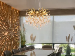 Kronleuchter QUEENA Gold 8-flammig mit Glas Kristall 2-farbig Ø 60cm