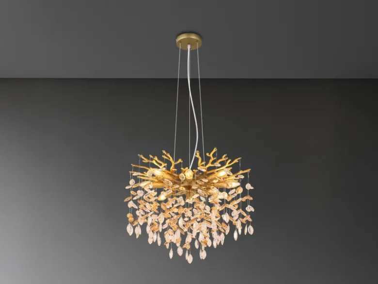 Kronleuchter QUEENA Gold 8-flammig mit Glas Kristall 2-farbig Ø 60cm