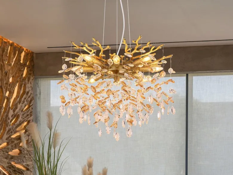 Kronleuchter QUEENA Gold 8-flammig mit Glas Kristall 2-farbig Ø 60cm