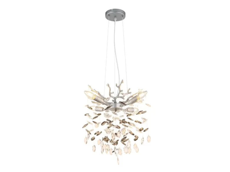 Kronleuchter QUEENA Silber 4-flammig mit Glas Kristall 2-farbig Ø 40cm