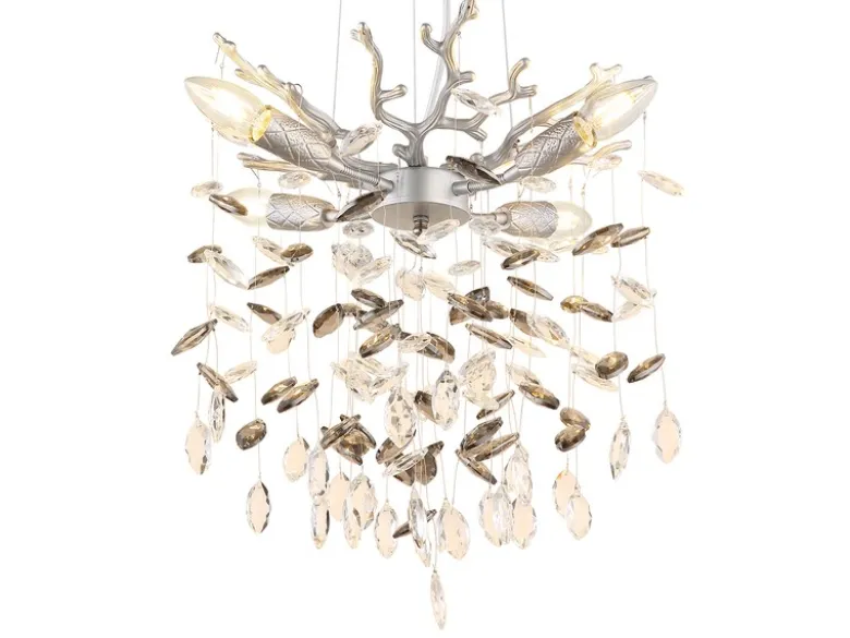 Kronleuchter QUEENA Silber 4-flammig mit Glas Kristall 2-farbig Ø 40cm