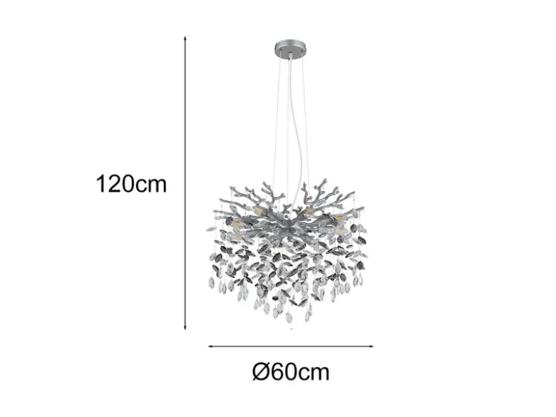 Kronleuchter QUEENA Silber 8-flammig mit Glas Kristall 2-farbig Ø 60cm