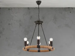 Kronleuchter ULLEU 6-flammig mit Hanfseil Ring, Ø 50cm