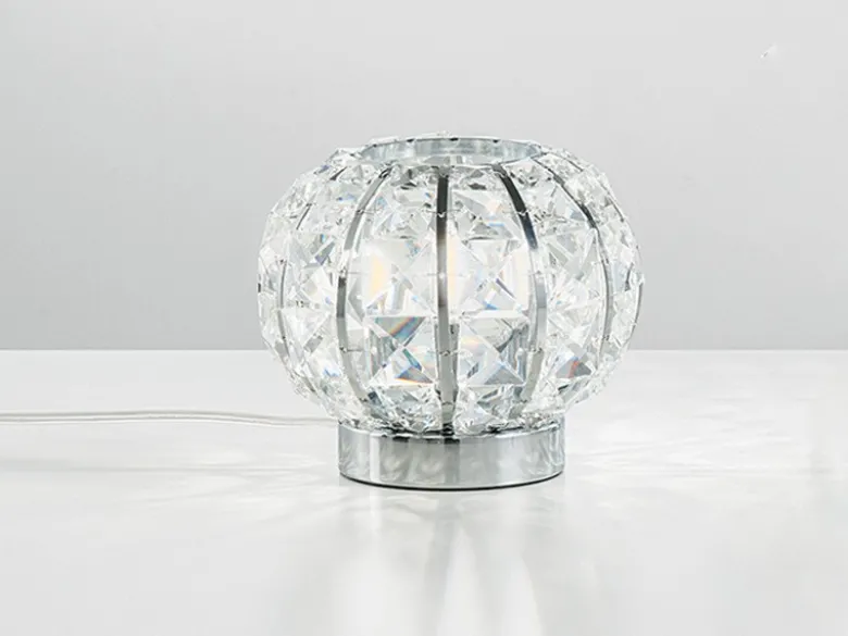 Kugel Tischleuchte CONCERT Chrom mit Glas Kristallen, Ø 16cm