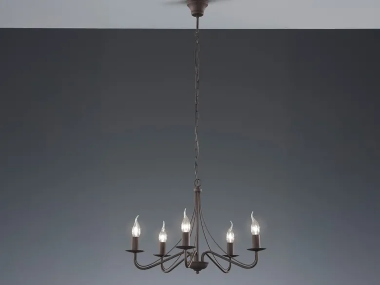 Landhaus LED Kronleuchter 5-flammig Metall in Rostoptik Ø 55cm