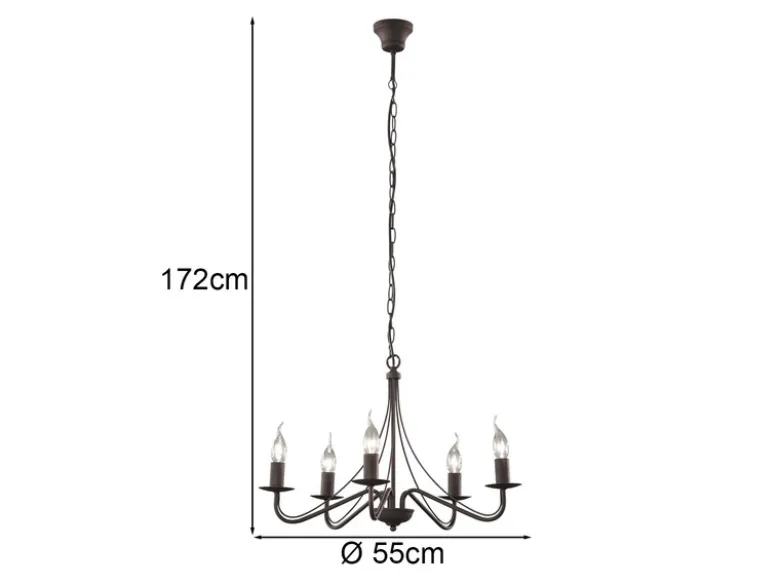 Landhaus LED Kronleuchter 5-flammig Metall in Rostoptik Ø 55cm
