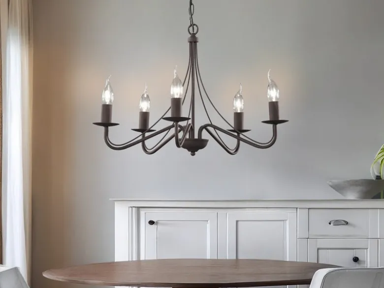 Landhaus LED Kronleuchter 5-flammig Metall in Rostoptik Ø 55cm