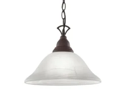 Landhaus LED Pendelleuchte in Rostoptik mit Glasschirm Weiß, Ø 33,5cm