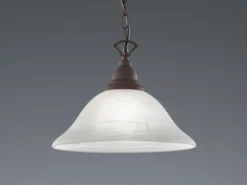 Landhaus LED Pendelleuchte in Rostoptik mit Glasschirm Weiß, Ø 33,5cm