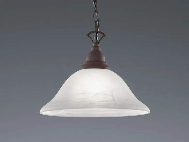Landhaus LED Pendelleuchte in Rostoptik mit Glasschirm Weiß, Ø 33,5cm