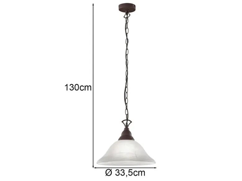 Landhaus LED Pendelleuchte in Rostoptik mit Glasschirm Weiß, Ø 33,5cm