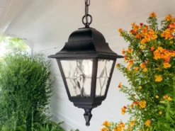 Landhausstil Außen Hängelampe NORFOLK Kettenlaterne mit Bleiglas, max. Höhe 60cm