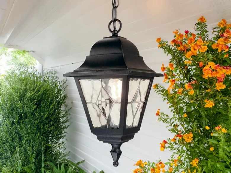 Landhausstil Außen Hängelampe NORFOLK Kettenlaterne mit Bleiglas, max. Höhe 60cm