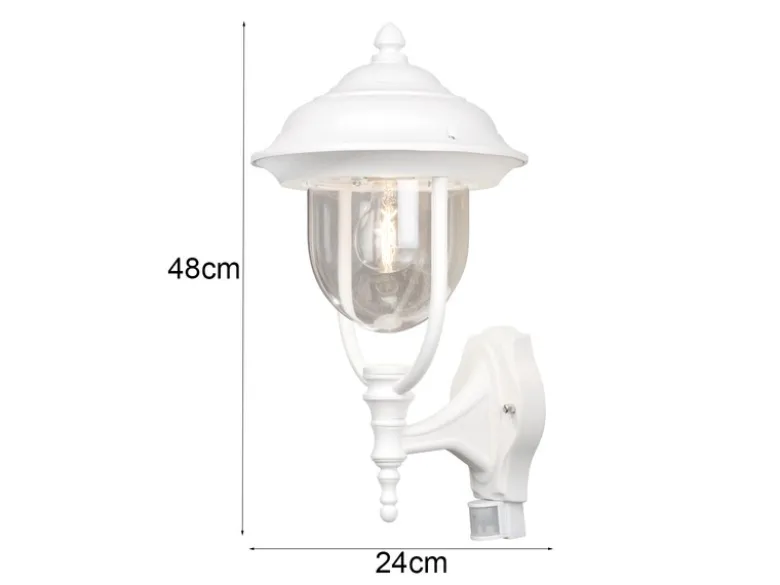 Landhausstil Außenwandleuchte PARMA Weiß mit Bewegungsmelder, Höhe 48cm