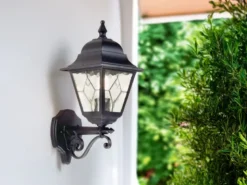 Landhausstil Außenwandleuchte NORFOLK Laterne stehend mit Bleiglas, Höhe 45cm