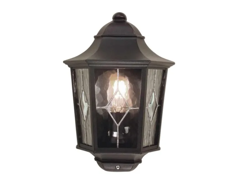 Landhausstil Außenwandleuchte NORFOLK Laterne Halbschale mit Bleiglas, Höhe 36cm