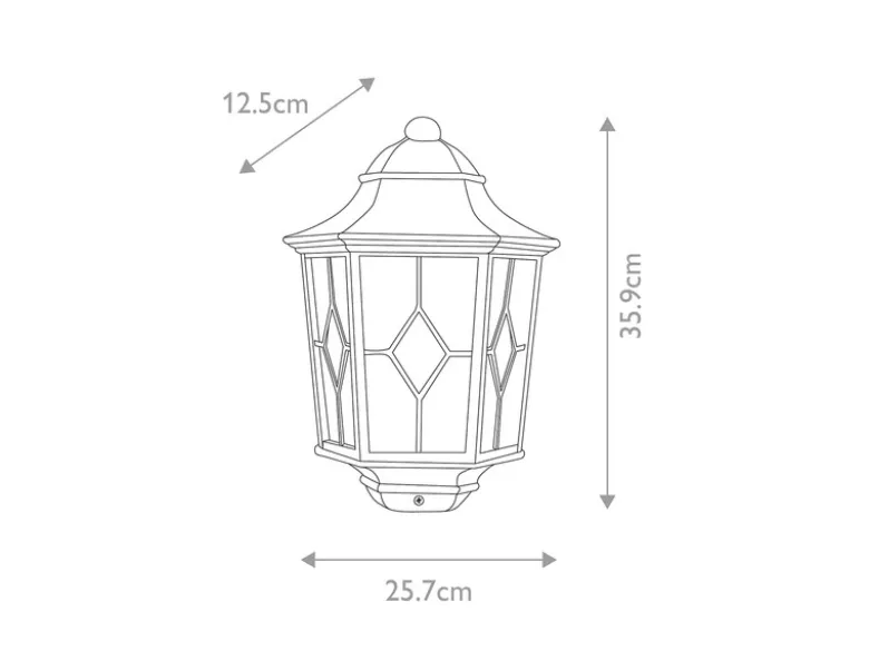 Landhausstil Außenwandleuchte NORFOLK Laterne Halbschale mit Bleiglas, Höhe 36cm